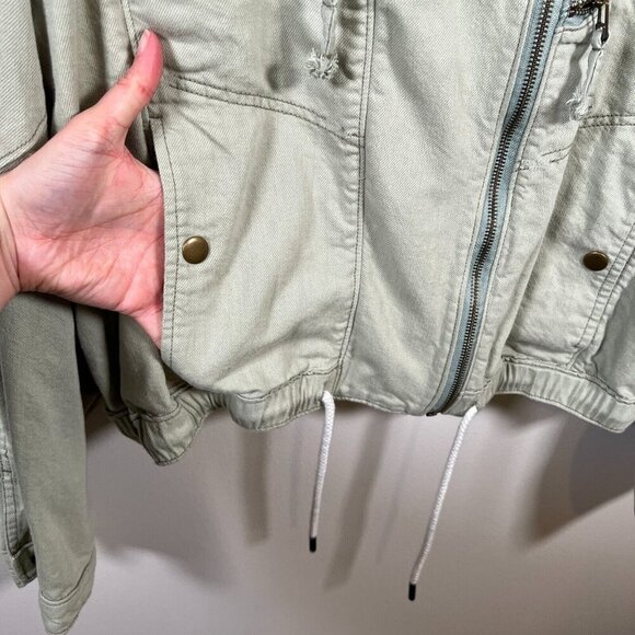 Anthropologie Pilcro Tidal Moto Utility Jacket Size XL Green Cropped Field - Picture 7 of 11
